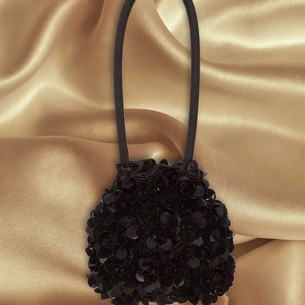 Evening Bag Beaded Sequins Drawstring Evening Bla… - image 4